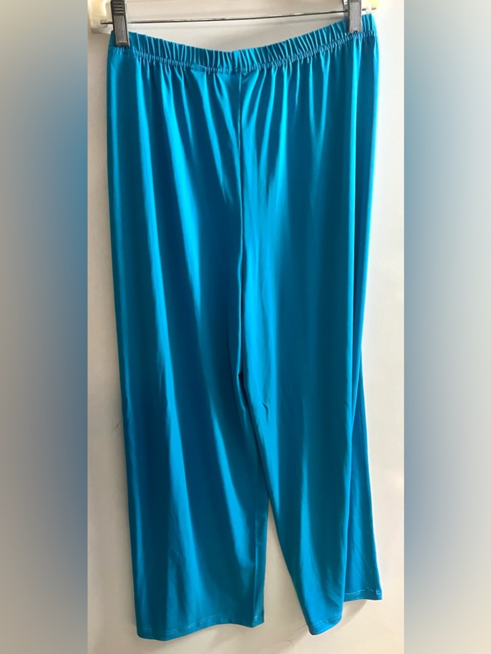 Bob Mackie Wearable Art Pants XLP Turquoise Blue Pull-On Wide Leg Stretch Petite - Picture 2 of 4